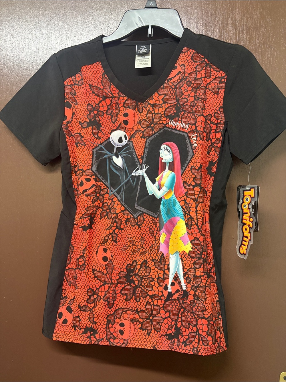 Disney The Nightmare Before Christmas Sally & Jack V-Neck Tee - Red & Black